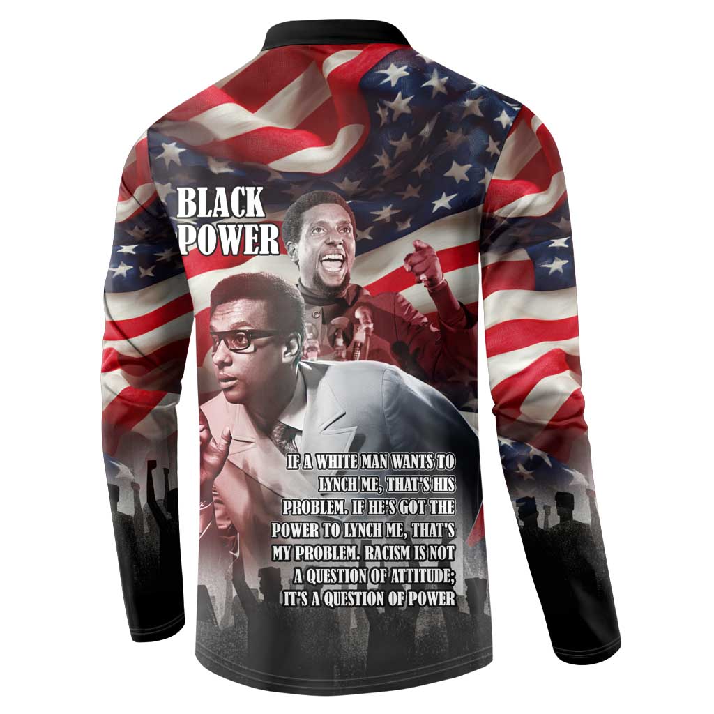Stokely Carmichael Button Sweatshirt American Flag Background Black Power Quote Civil Rights Leader Powerful Speech