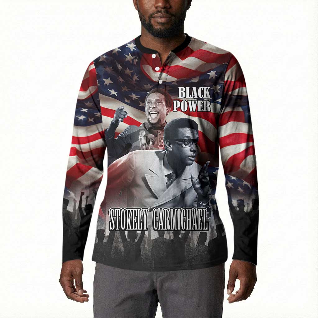 Stokely Carmichael Button Sweatshirt American Flag Background Black Power Quote Civil Rights Leader Powerful Speech