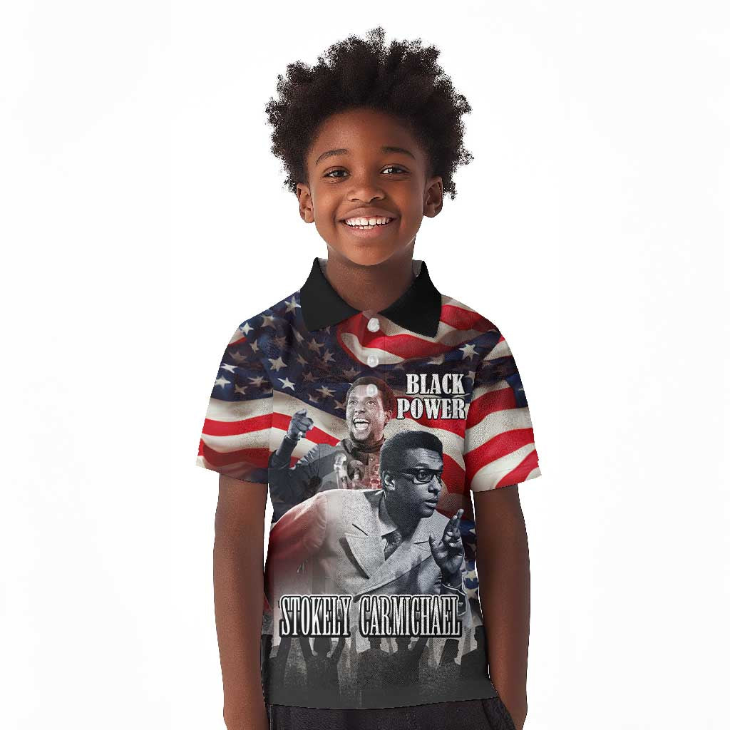 Stokely Carmichael Kid Polo Shirt American Flag Background Black Power Quote Civil Rights Leader Powerful Speech - African Pride