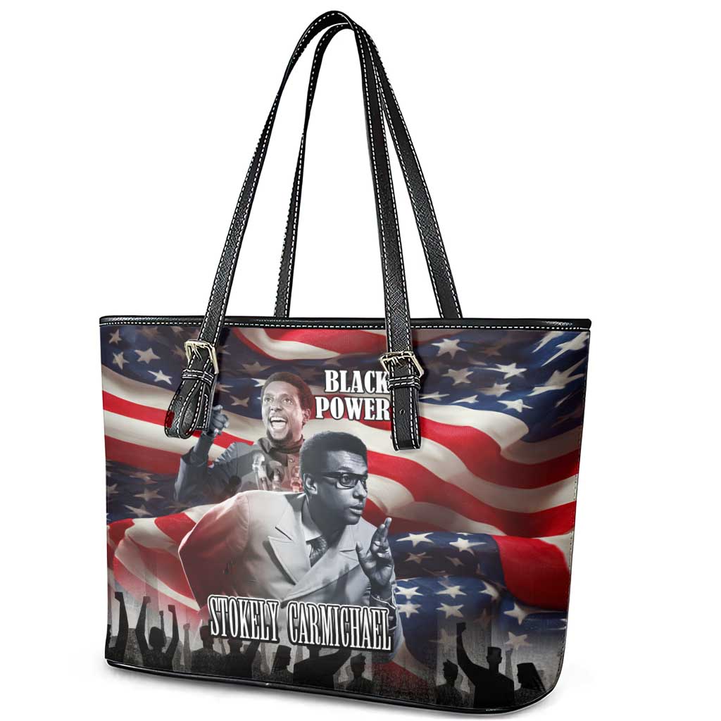 Stokely Carmichael Leather Tote Bag American Flag Background Black Power Quote Civil Rights Leader Powerful Speech - African Pride