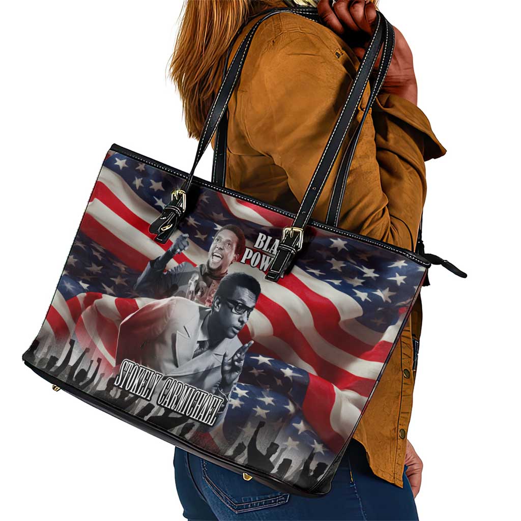 Stokely Carmichael Leather Tote Bag American Flag Background Black Power Quote Civil Rights Leader Powerful Speech - African Pride
