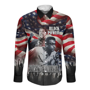 Stokely Carmichael Long Sleeve Button Shirt American Flag Background Black Power Quote Civil Rights Leader Powerful Speech - African Pride