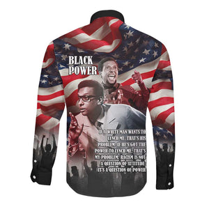 Stokely Carmichael Long Sleeve Button Shirt American Flag Background Black Power Quote Civil Rights Leader Powerful Speech - African Pride