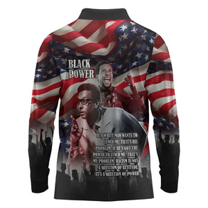 Stokely Carmichael Long Sleeve Polo Shirt American Flag Background Black Power Quote Civil Rights Leader Powerful Speech - African Pride