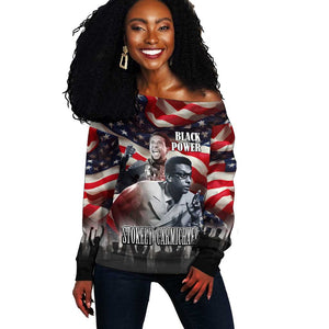 Stokely Carmichael Off Shoulder Sweater American Flag Background Black Power Quote Civil Rights Leader Powerful Speech - African Pride