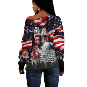 Stokely Carmichael Off Shoulder Sweater American Flag Background Black Power Quote Civil Rights Leader Powerful Speech - African Pride