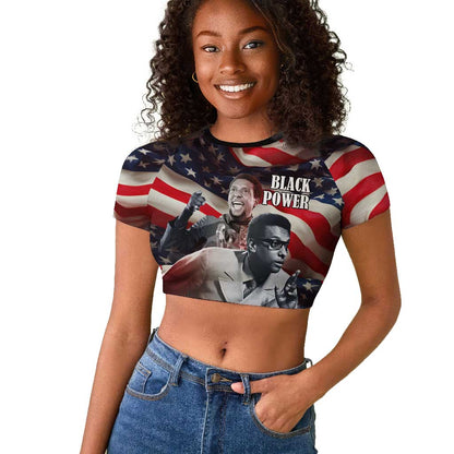 Stokely Carmichael Raglan Cropped T shirt American Flag Background Black Power Quote Civil Rights Leader Powerful Speech - African Pride