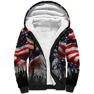 Stokely Carmichael Sherpa Hoodie American Flag Background Black Power Quote Civil Rights Leader Powerful Speech - African Pride