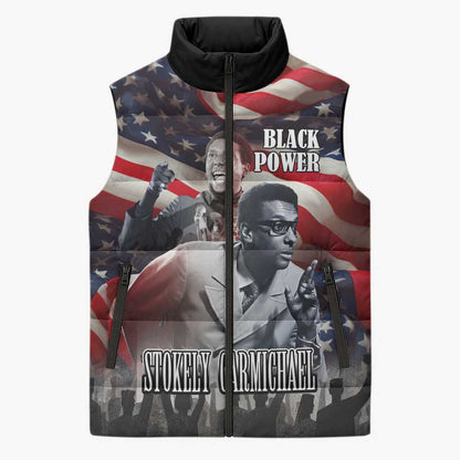 Stokely Carmichael Sleeveless Puffer Jacket American Flag Background Black Power Quote Civil Rights Leader Powerful Speech - African Pride