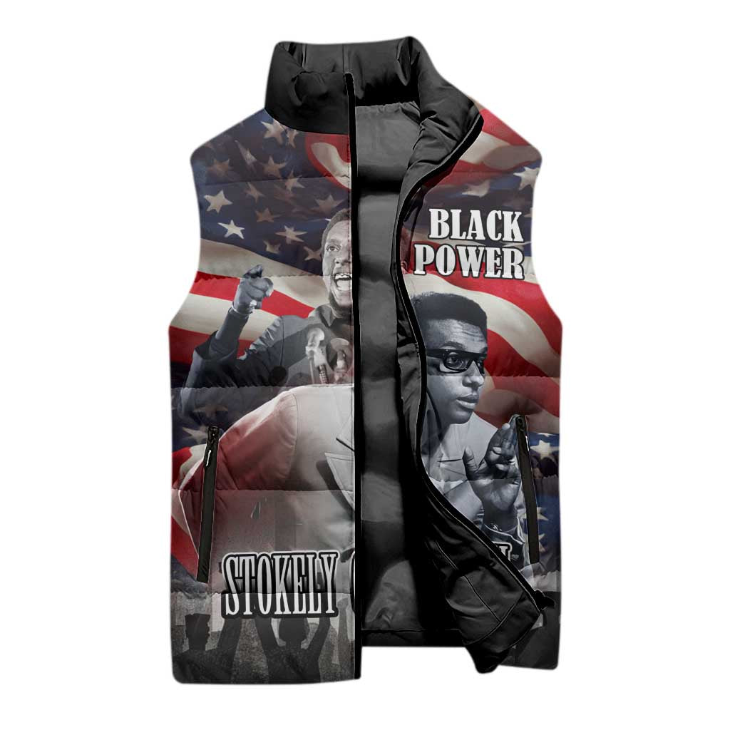 Stokely Carmichael Sleeveless Puffer Jacket American Flag Background Black Power Quote Civil Rights Leader Powerful Speech - African Pride