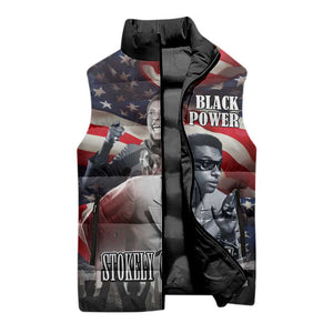 Stokely Carmichael Sleeveless Puffer Jacket American Flag Background Black Power Quote Civil Rights Leader Powerful Speech - African Pride