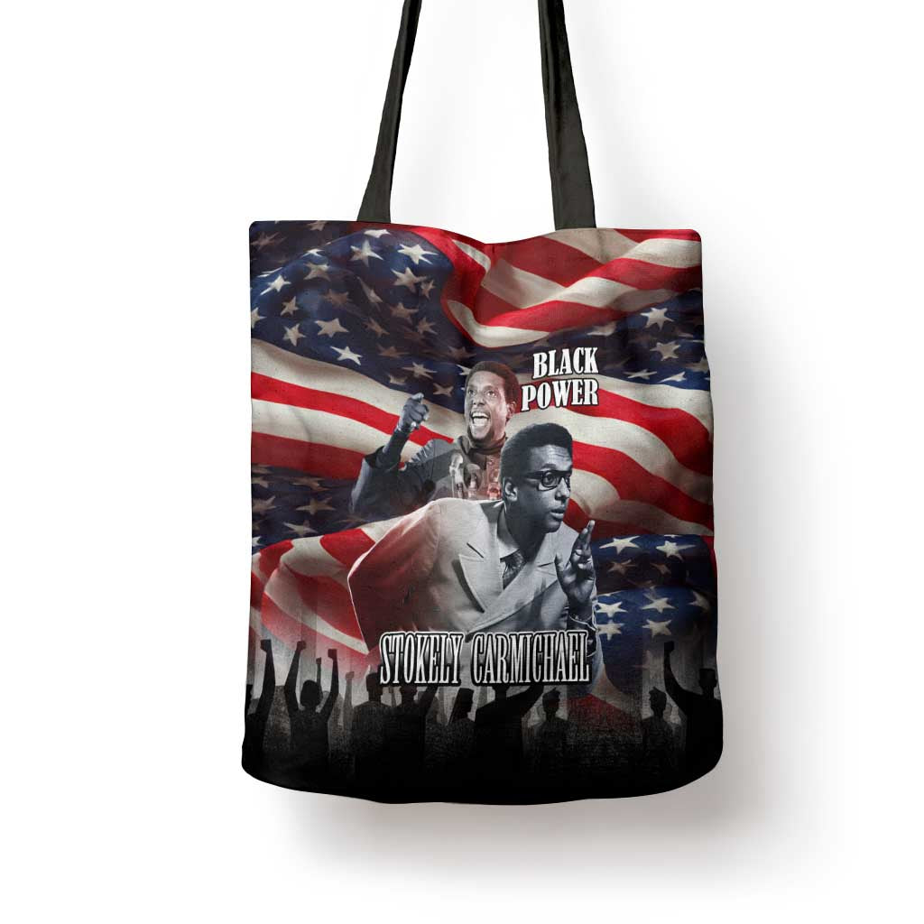 Stokely Carmichael Tote Bag American Flag Background Black Power Quote Civil Rights Leader Powerful Speech - African Pride