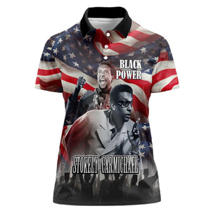 Stokely Carmichael Women Polo Shirt American Flag Background Black Power Quote Civil Rights Leader Powerful Speech - African Pride
