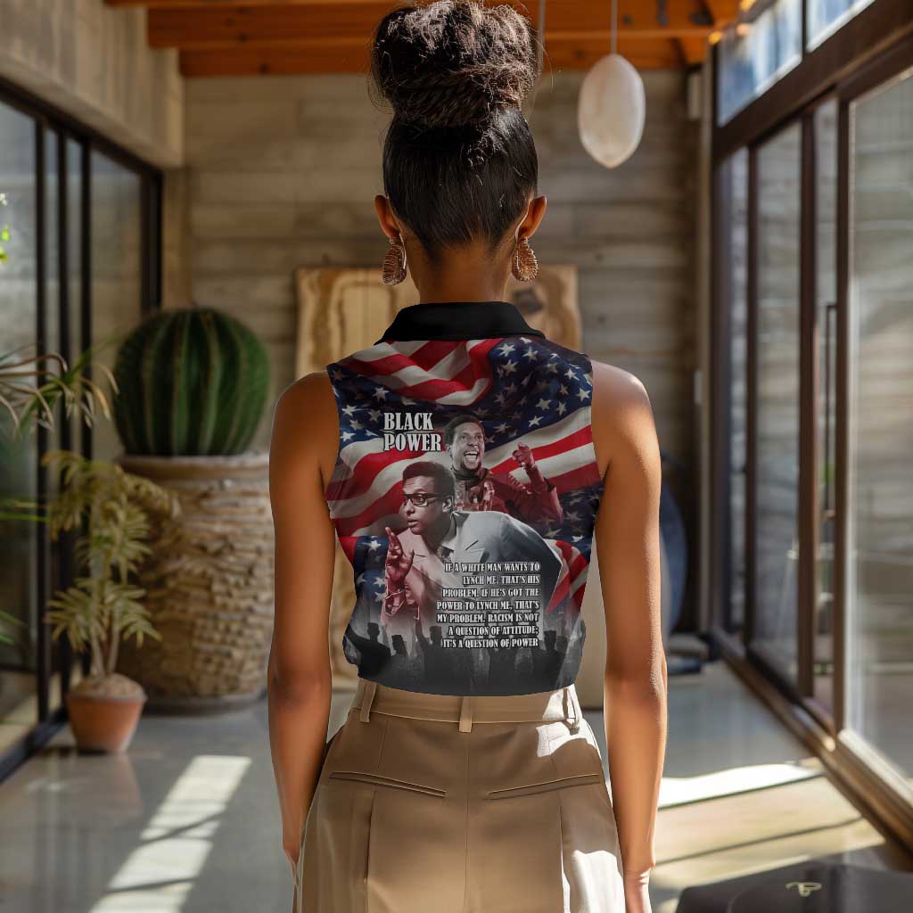 Stokely Carmichael Women Sleeveless Polo Shirt American Flag Background Black Power Quote Civil Rights Leader Powerful Speech - African Pride
