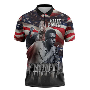 Stokely Carmichael Zipper Polo Shirt American Flag Background Black Power Quote Civil Rights Leader Powerful Speech - African Pride