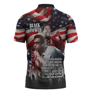 Stokely Carmichael Zipper Polo Shirt American Flag Background Black Power Quote Civil Rights Leader Powerful Speech - African Pride