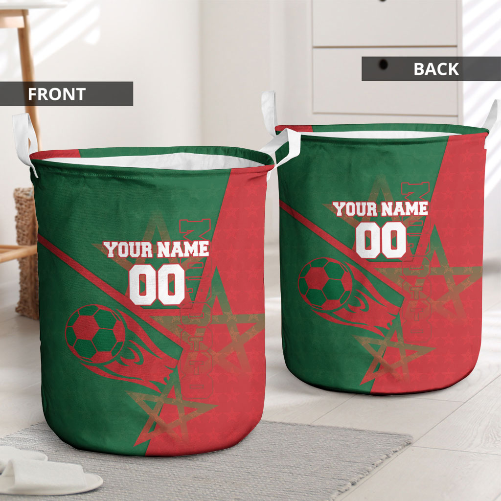Personalized Morocco Football Laundry Basket Geometric Star Flag Soccer National Pride