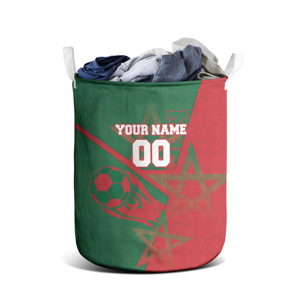 Personalized Morocco Football Laundry Basket Geometric Star Flag Soccer National Pride