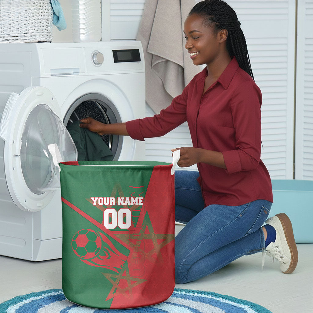 Personalized Morocco Football Laundry Basket Geometric Star Flag Soccer National Pride