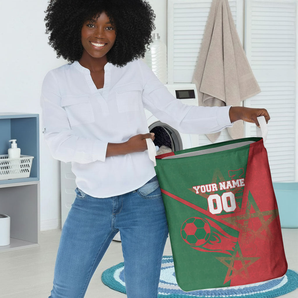 Personalized Morocco Football Laundry Basket Geometric Star Flag Soccer National Pride