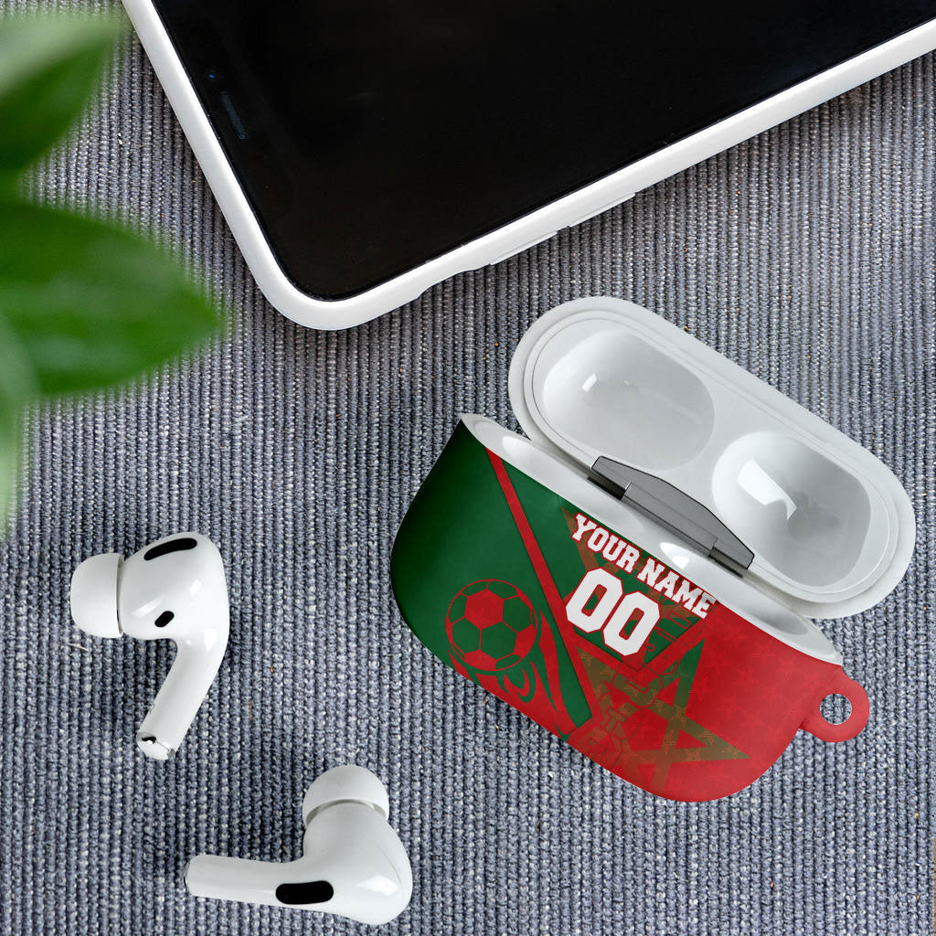 Personalized Morocco Football AirPods Case Geometric Star Flag Soccer National Pride