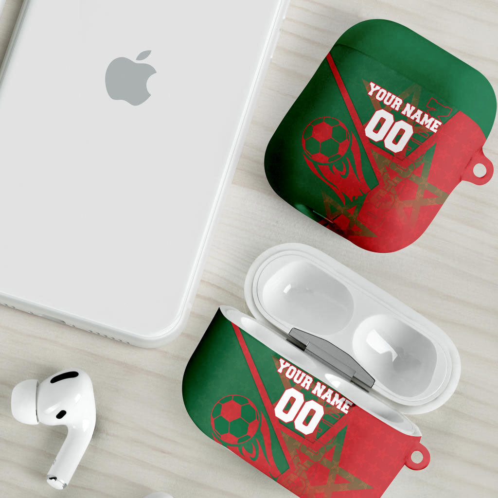 Personalized Morocco Football AirPods Case Geometric Star Flag Soccer National Pride