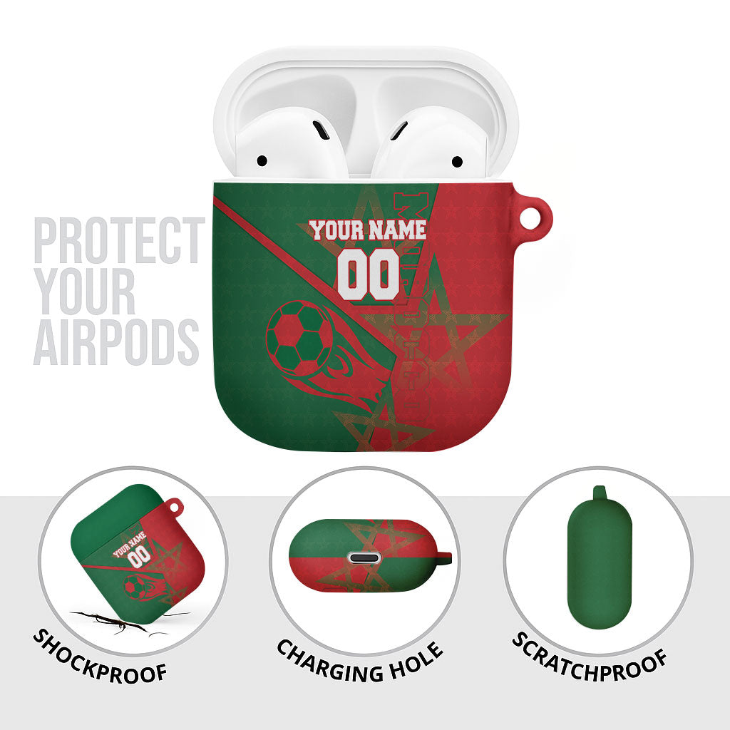 Personalized Morocco Football AirPods Case Geometric Star Flag Soccer National Pride