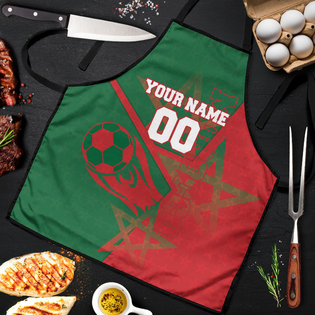 Personalized Morocco Football Apron Geometric Star Flag Soccer National Pride