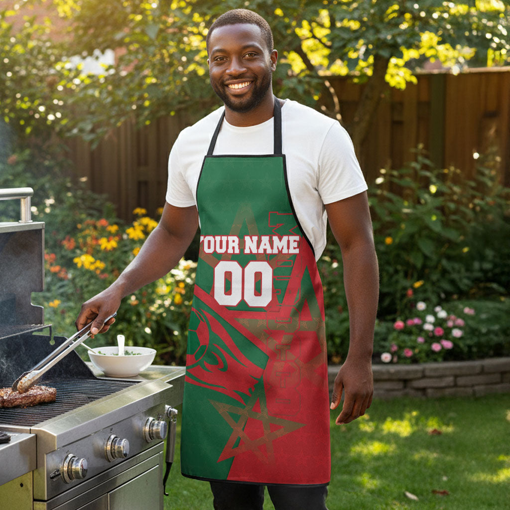Personalized Morocco Football Apron Geometric Star Flag Soccer National Pride