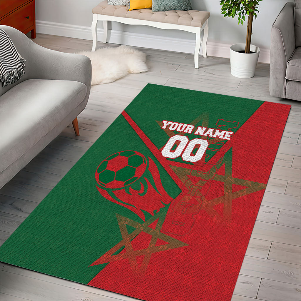 Personalized Morocco Football Area Rug Geometric Star Flag Soccer National Pride