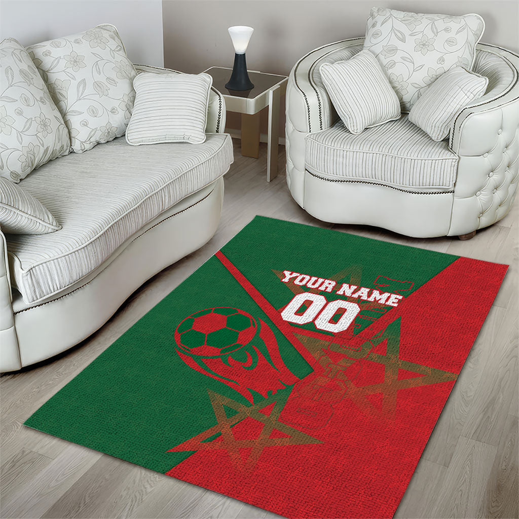 Personalized Morocco Football Area Rug Geometric Star Flag Soccer National Pride