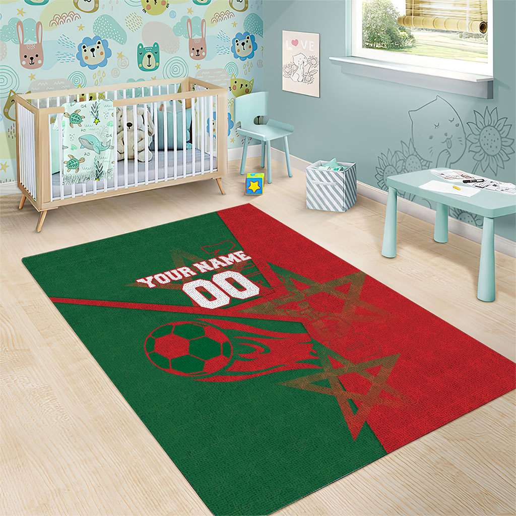 Personalized Morocco Football Area Rug Geometric Star Flag Soccer National Pride