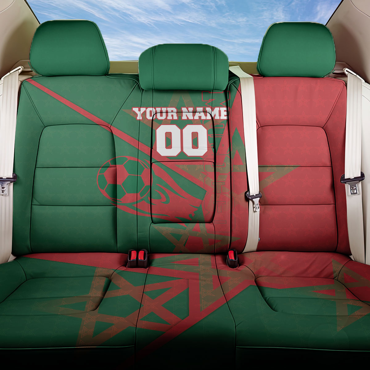 Personalized Morocco Football Back Car Seat Cover Geometric Star Flag Soccer National Pride