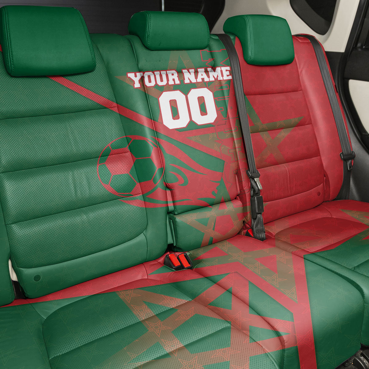 Personalized Morocco Football Back Car Seat Cover Geometric Star Flag Soccer National Pride