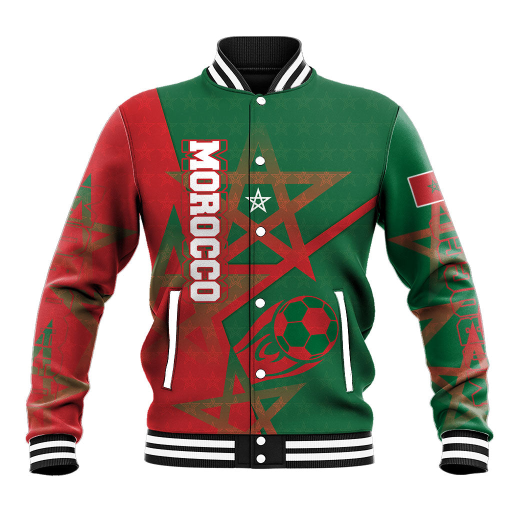 Personalized Morocco Football Baseball Jacket Geometric Star Flag Soccer National Pride
