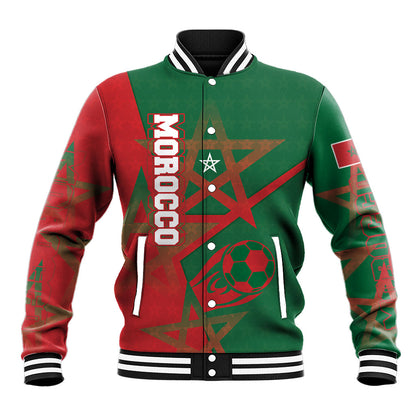 Personalized Morocco Football Baseball Jacket Geometric Star Flag Soccer National Pride