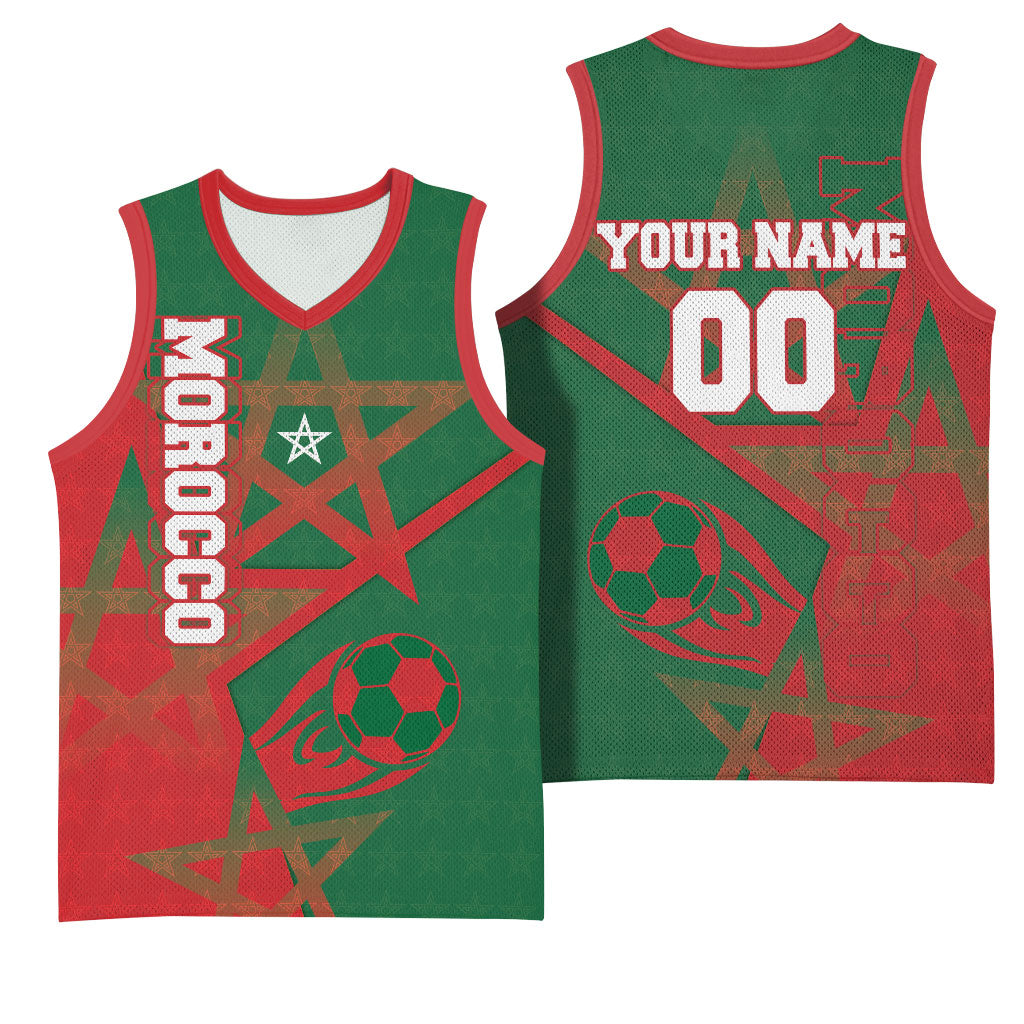 Personalized Morocco Football Basketball Jersey Geometric Star Flag Soccer National Pride