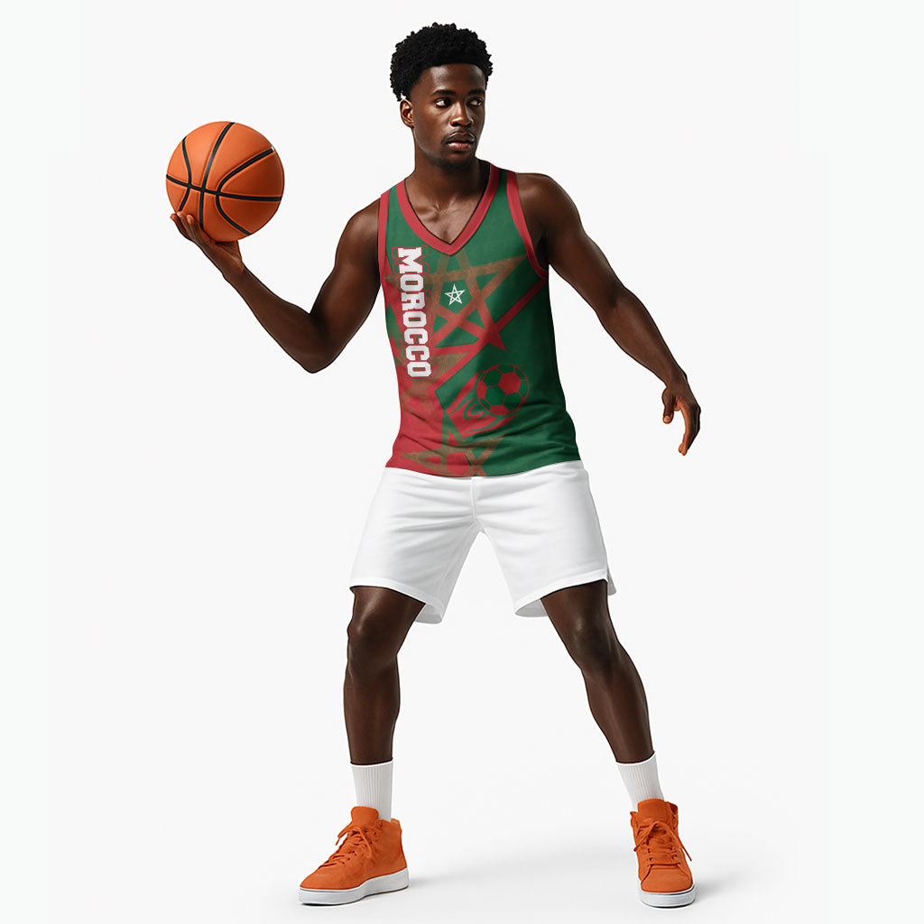 Personalized Morocco Football Basketball Jersey Geometric Star Flag Soccer National Pride