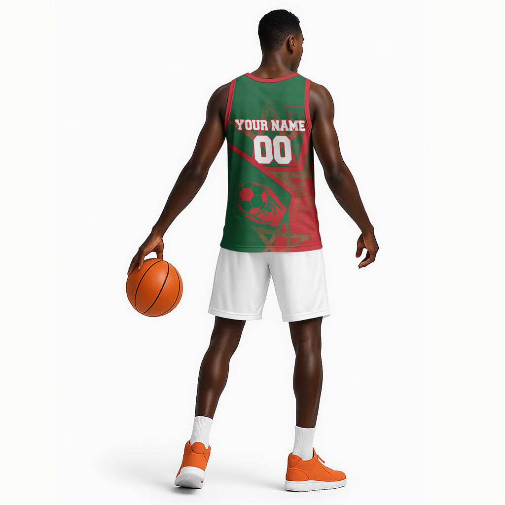 Personalized Morocco Football Basketball Jersey Geometric Star Flag Soccer National Pride