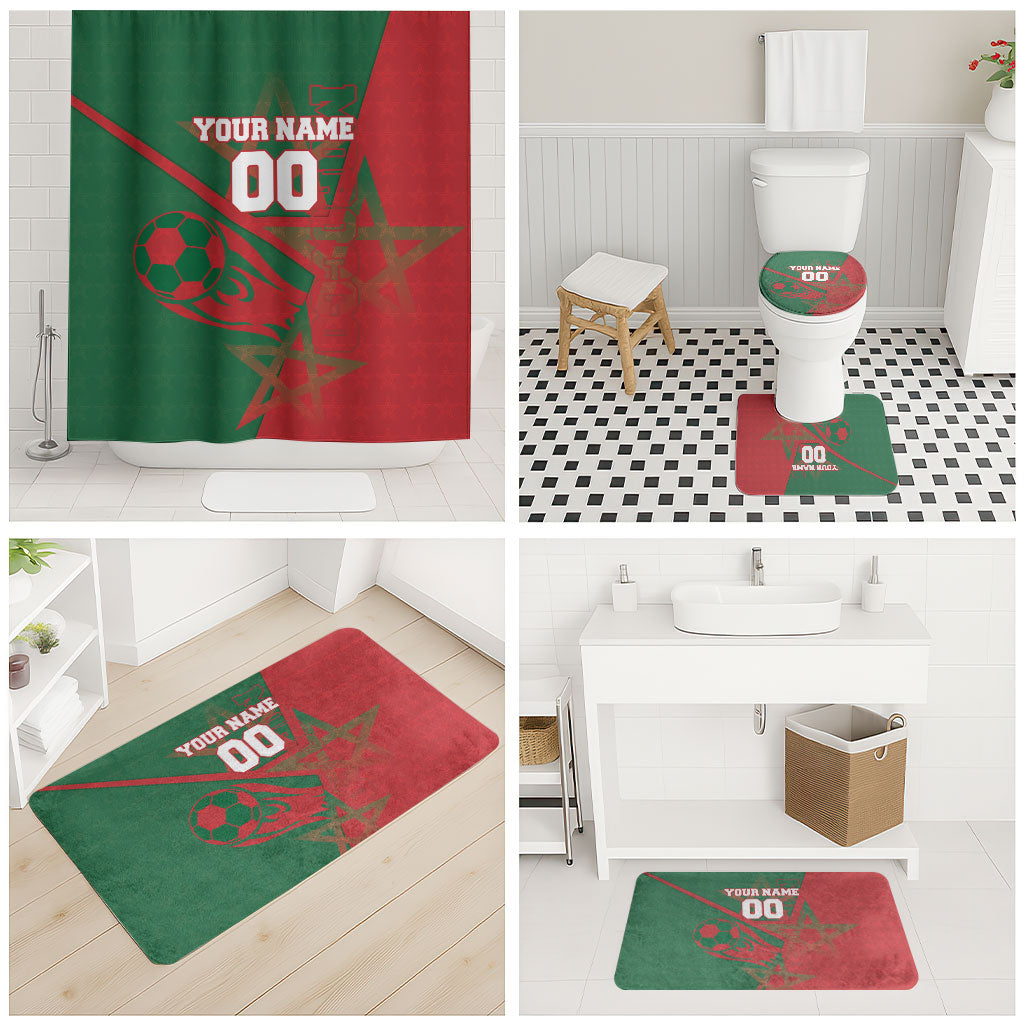 Personalized Morocco Football Bathroom Set Geometric Star Flag Soccer National Pride