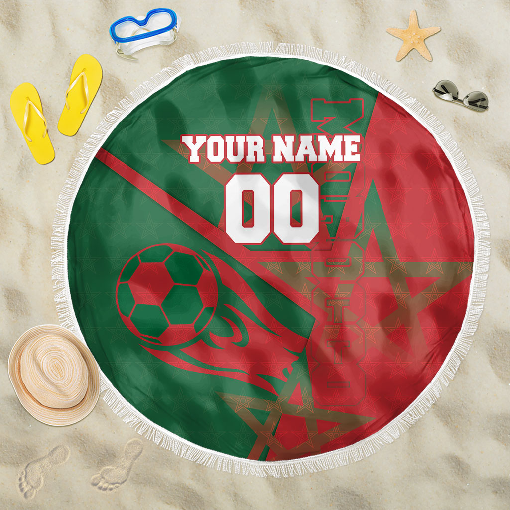Personalized Morocco Football Beach Blanket Geometric Star Flag Soccer National Pride