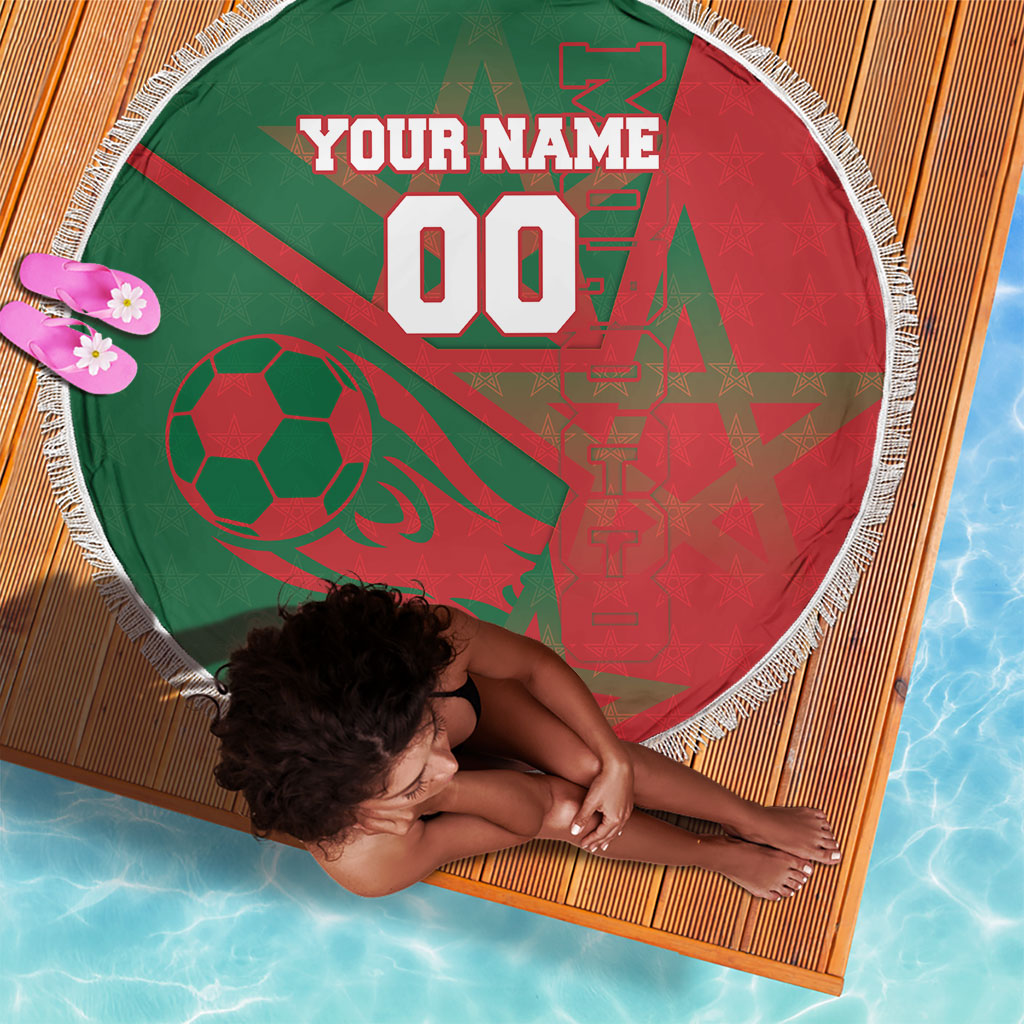 Personalized Morocco Football Beach Blanket Geometric Star Flag Soccer National Pride