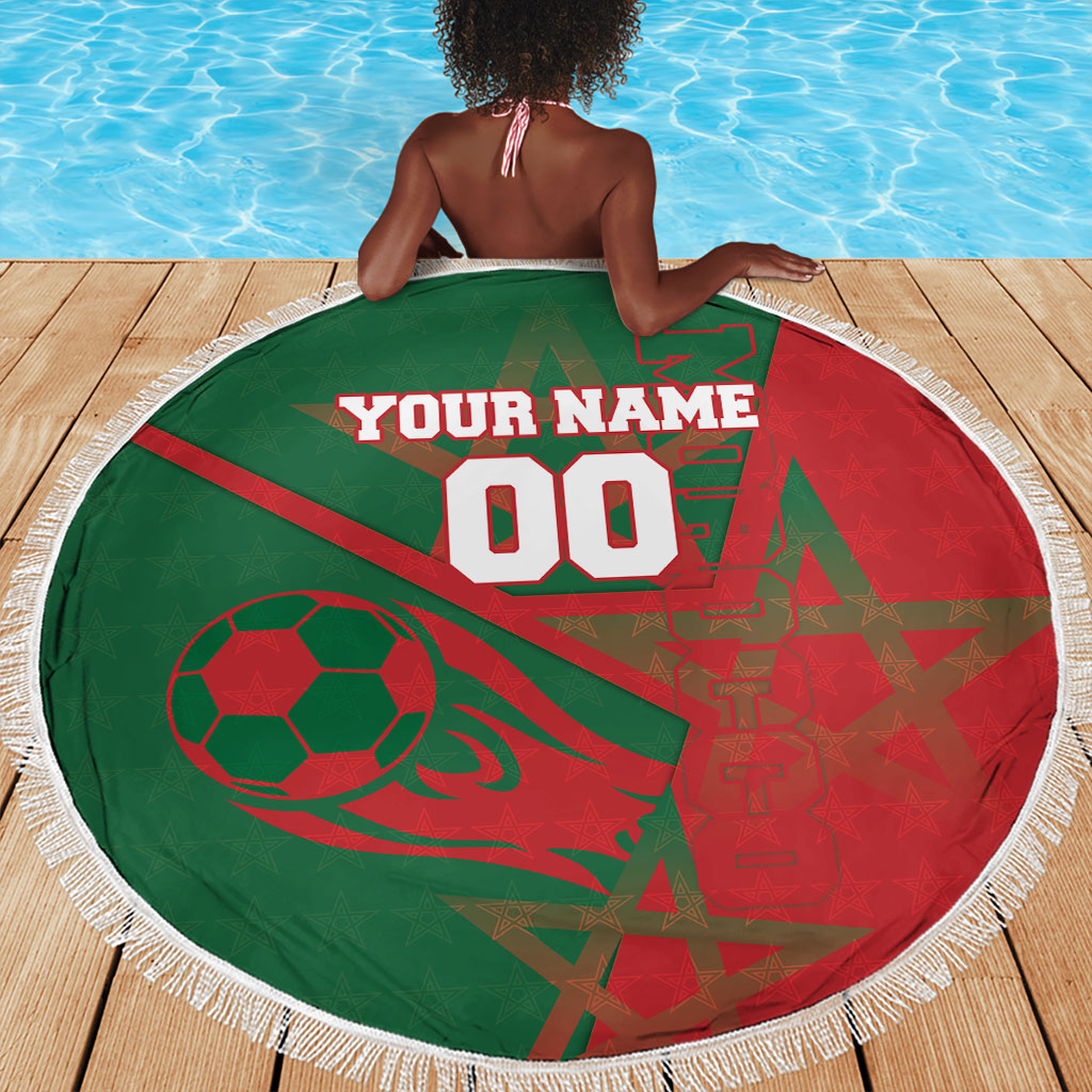 Personalized Morocco Football Beach Blanket Geometric Star Flag Soccer National Pride
