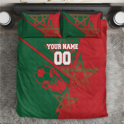 Personalized Morocco Football Bedding Set Geometric Star Flag Soccer National Pride
