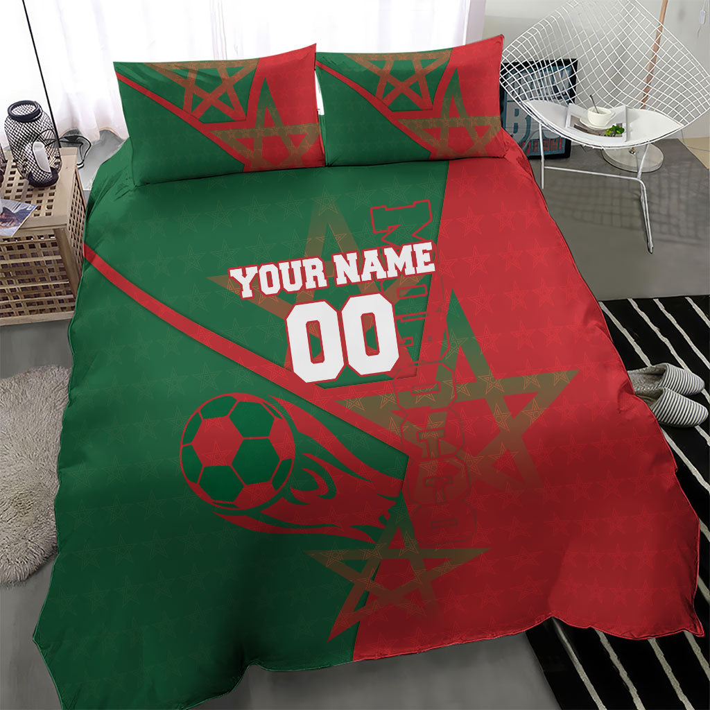 Personalized Morocco Football Bedding Set Geometric Star Flag Soccer National Pride