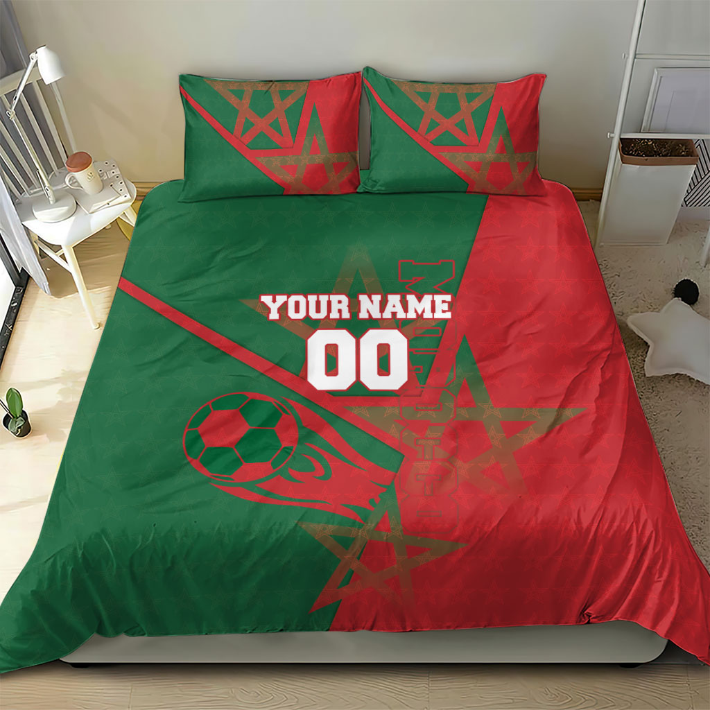 Personalized Morocco Football Bedding Set Geometric Star Flag Soccer National Pride