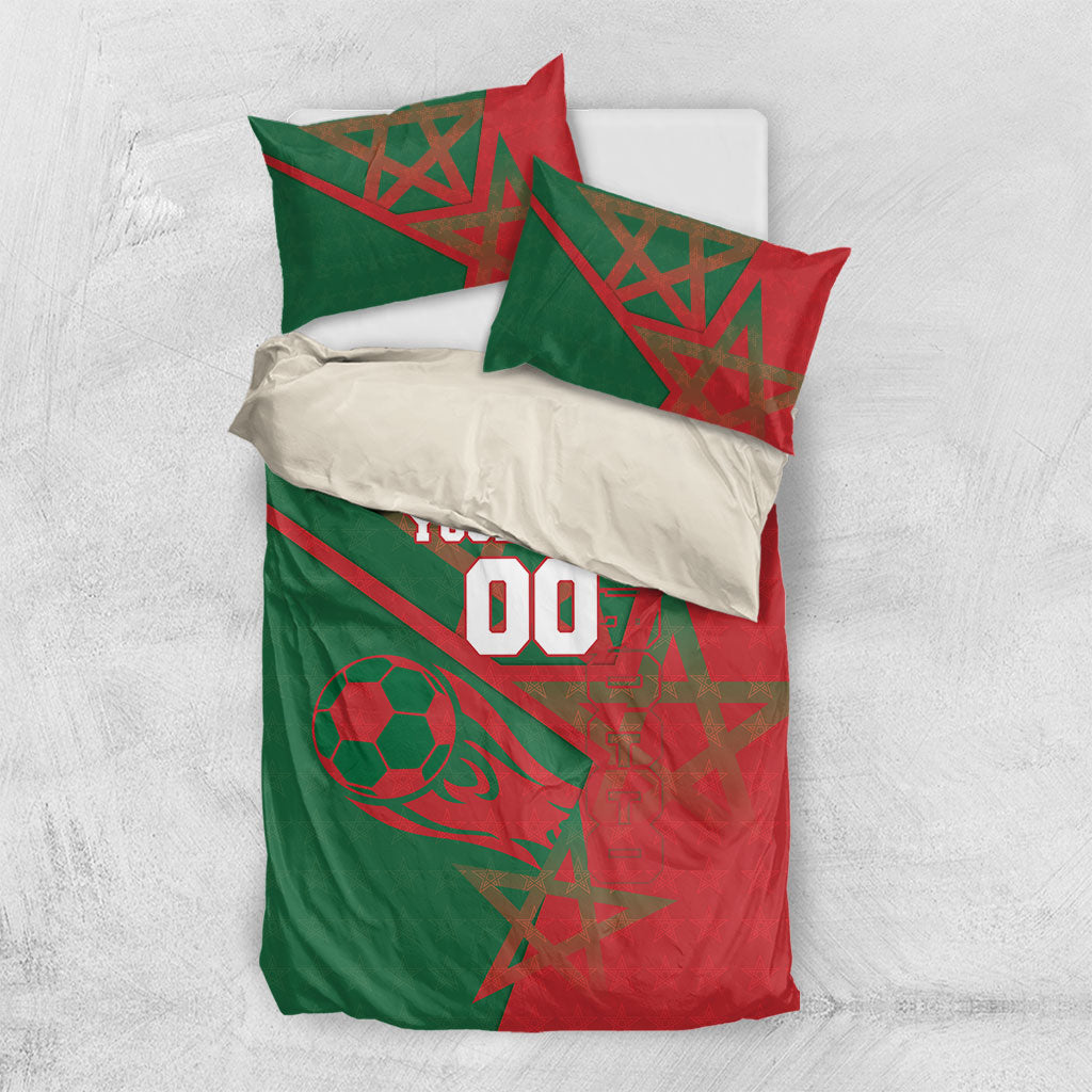 Personalized Morocco Football Bedding Set Geometric Star Flag Soccer National Pride