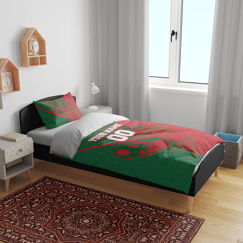 Personalized Morocco Football Bedding Set Geometric Star Flag Soccer National Pride
