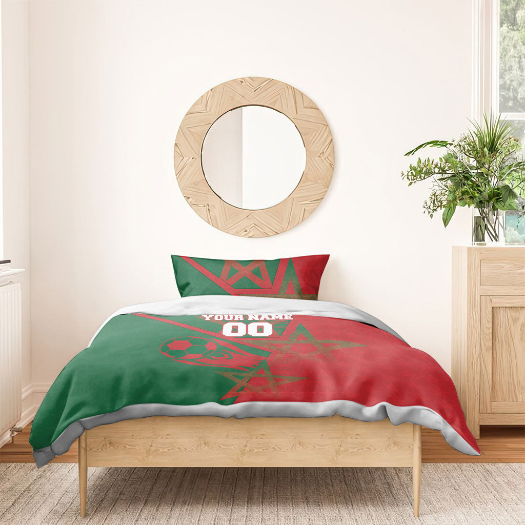 Personalized Morocco Football Bedding Set Geometric Star Flag Soccer National Pride