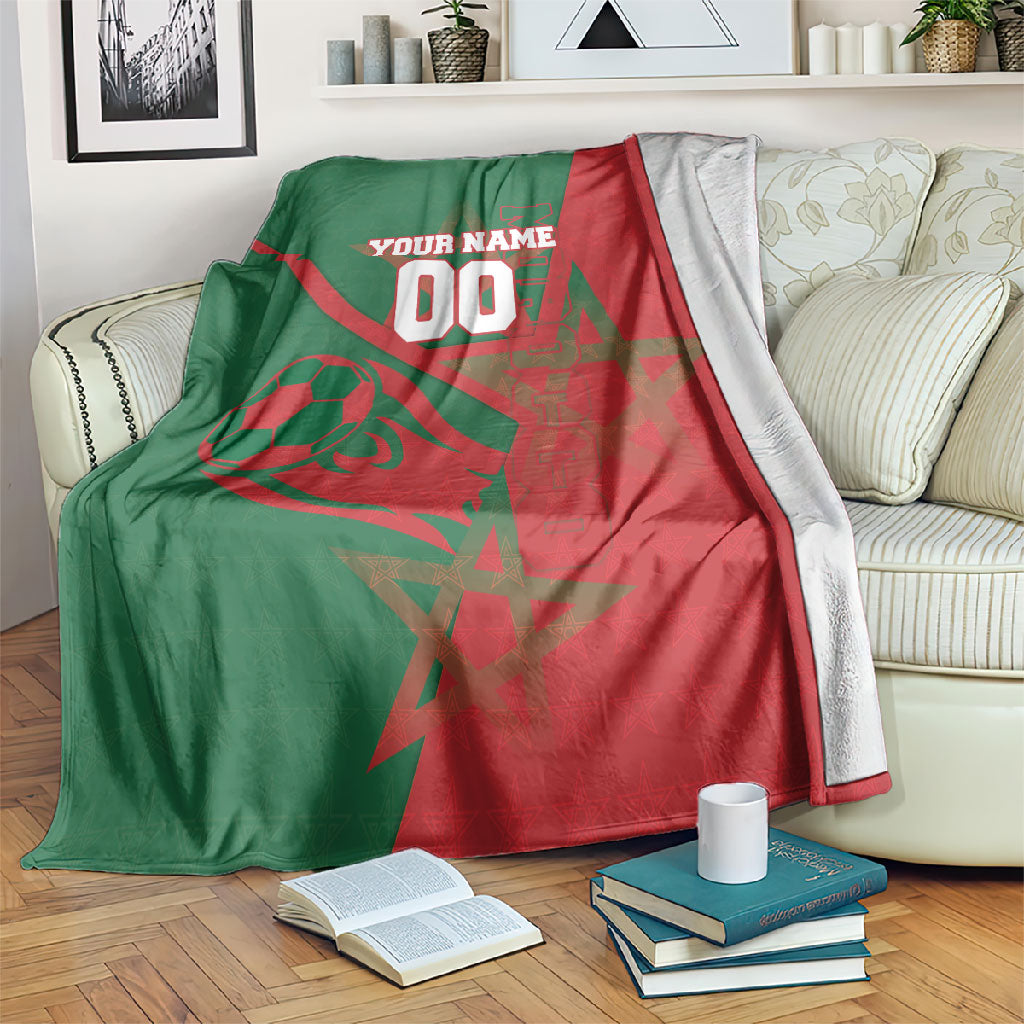 Personalized Morocco Football Blanket Geometric Star Flag Soccer National Pride